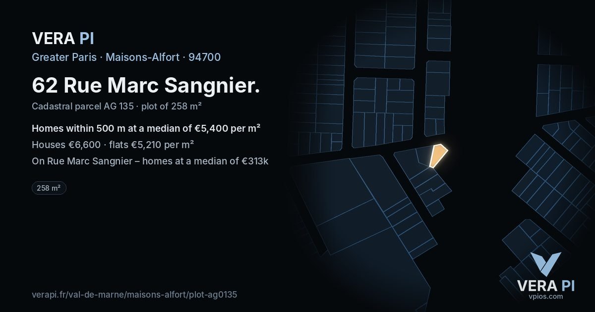 62 Rue Marc Sangnier, Maisons-Alfort at night – the plot lit, the parcels around coloured by the prices near them