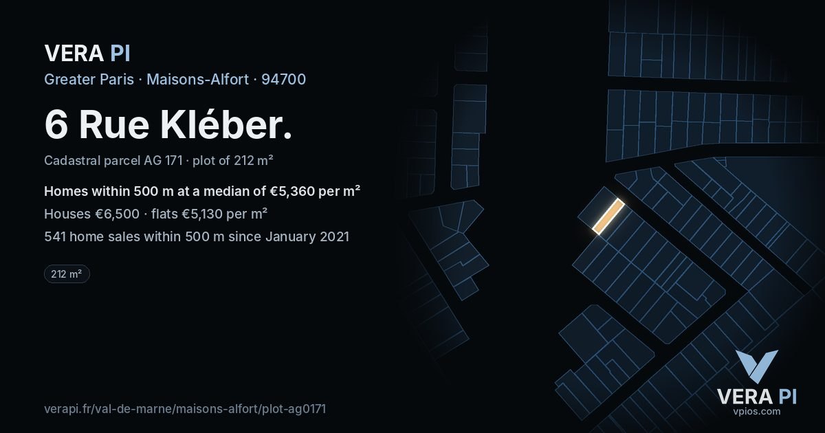 6 Rue Kléber, Maisons-Alfort at night – the plot lit, the parcels around coloured by the prices near them