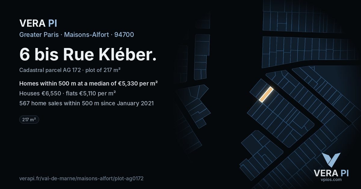 6 bis Rue Kléber, Maisons-Alfort at night – the plot lit, the parcels around coloured by the prices near them