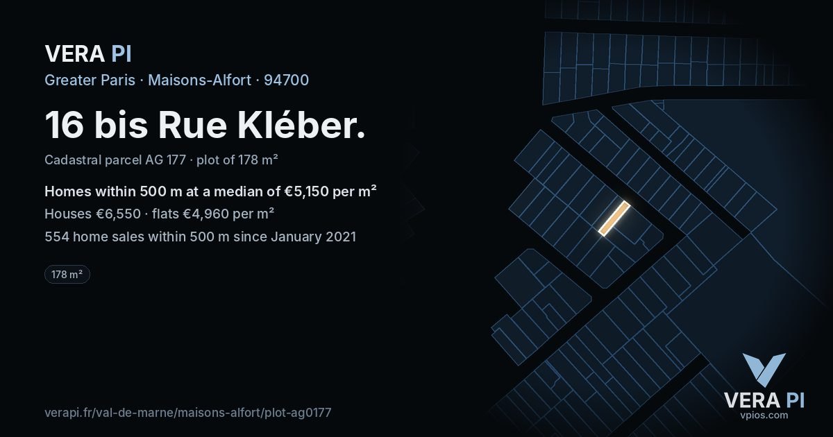 16 bis Rue Kléber, Maisons-Alfort at night – the plot lit, the parcels around coloured by the prices near them