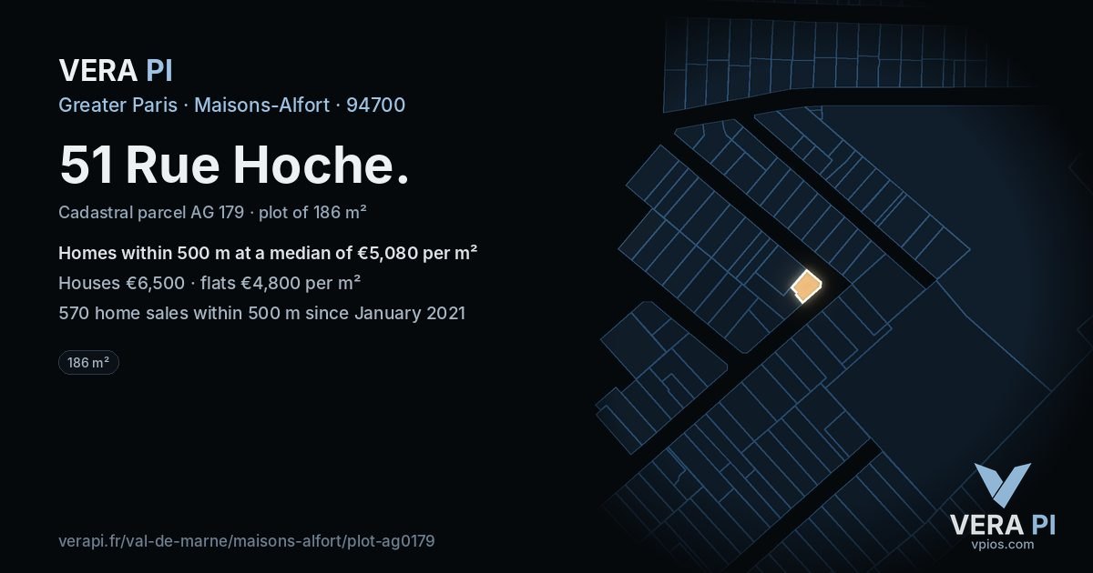 51 Rue Hoche, Maisons-Alfort at night – the plot lit, the parcels around coloured by the prices near them