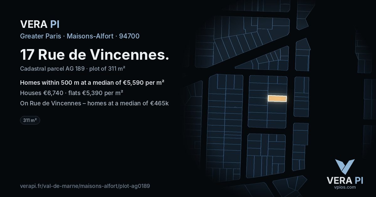 17 Rue de Vincennes, Maisons-Alfort at night – the plot lit, the parcels around coloured by the prices near them