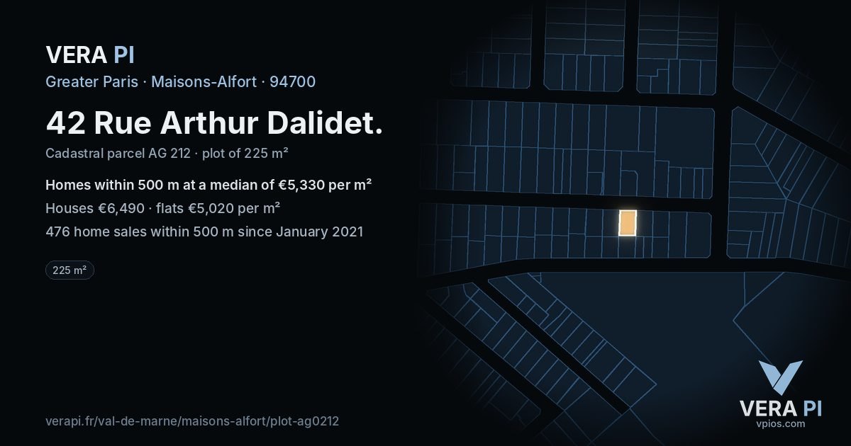 42 Rue Arthur Dalidet, Maisons-Alfort at night – the plot lit, the parcels around coloured by the prices near them
