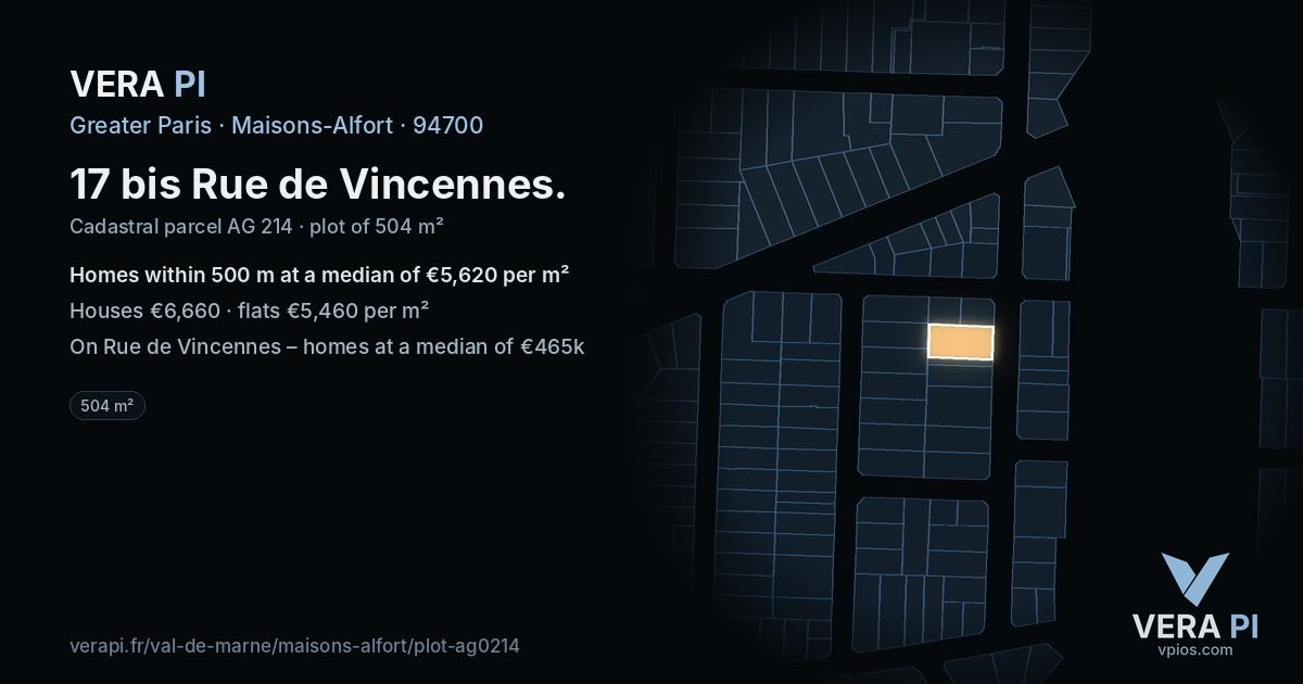 17 bis Rue de Vincennes, Maisons-Alfort at night – the plot lit, the parcels around coloured by the prices near them