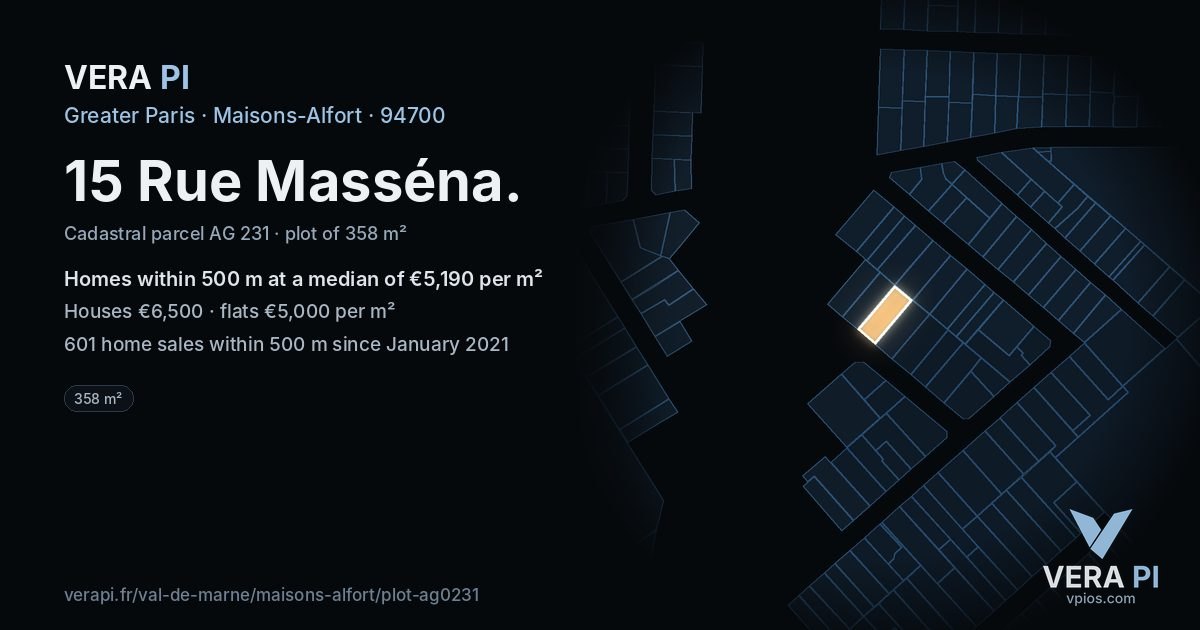 15 Rue Masséna, Maisons-Alfort at night – the plot lit, the parcels around coloured by the prices near them