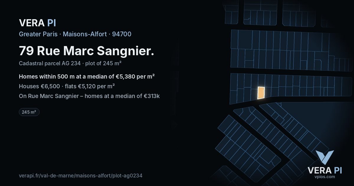 79 Rue Marc Sangnier, Maisons-Alfort at night – the plot lit, the parcels around coloured by the prices near them