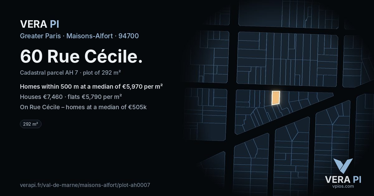 60 Rue Cécile, Maisons-Alfort at night – the plot lit, the parcels around coloured by the prices near them
