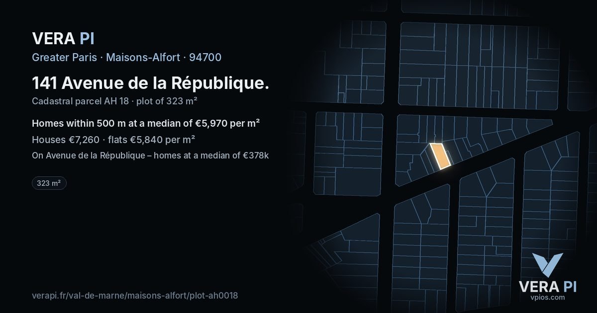 141 Avenue de la République, Maisons-Alfort at night – the plot lit, the parcels around coloured by the prices near them