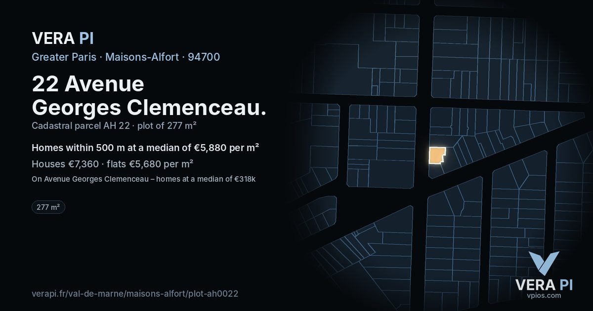 22 Avenue Georges Clemenceau, Maisons-Alfort at night – the plot lit, the parcels around coloured by the prices near them