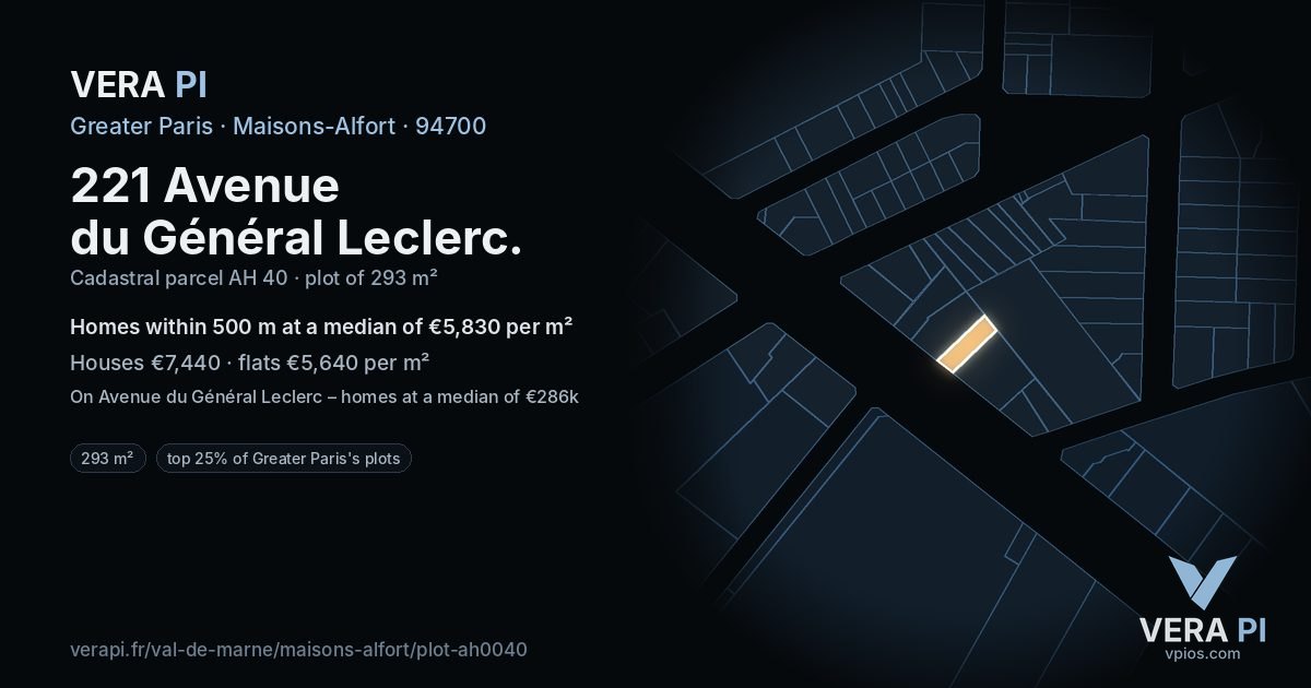 221 Avenue du Général Leclerc, Maisons-Alfort at night – the plot lit, the parcels around coloured by the prices near them