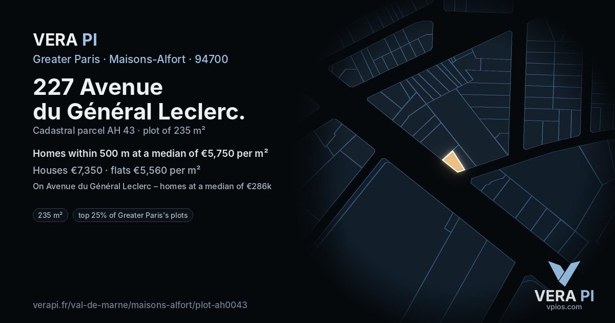 227 Avenue du Général Leclerc, Maisons-Alfort at night – the plot lit, the parcels around coloured by the prices near them