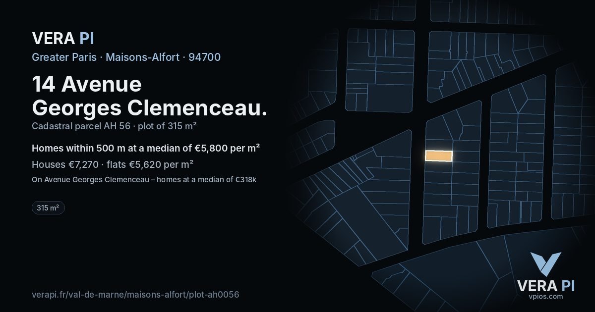 14 Avenue Georges Clemenceau, Maisons-Alfort at night – the plot lit, the parcels around coloured by the prices near them