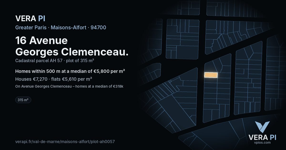 16 Avenue Georges Clemenceau, Maisons-Alfort at night – the plot lit, the parcels around coloured by the prices near them