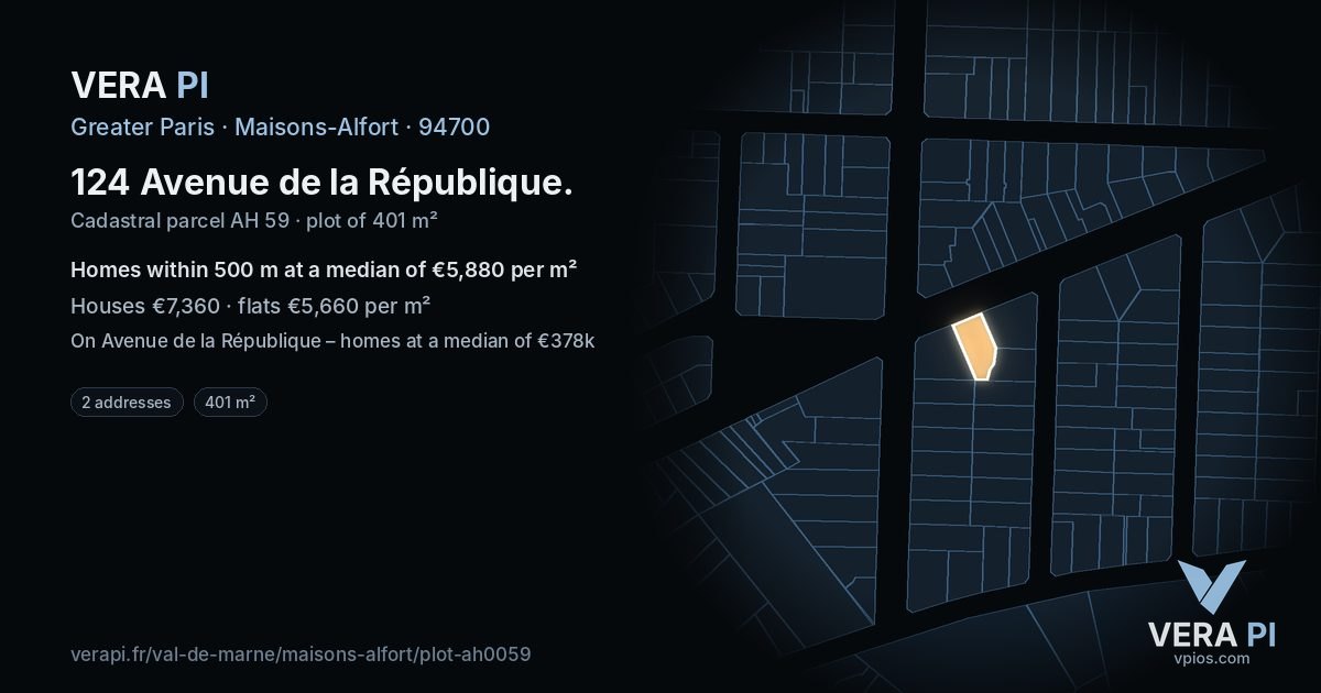 124 Avenue de la République, Maisons-Alfort at night – the plot lit, the parcels around coloured by the prices near them