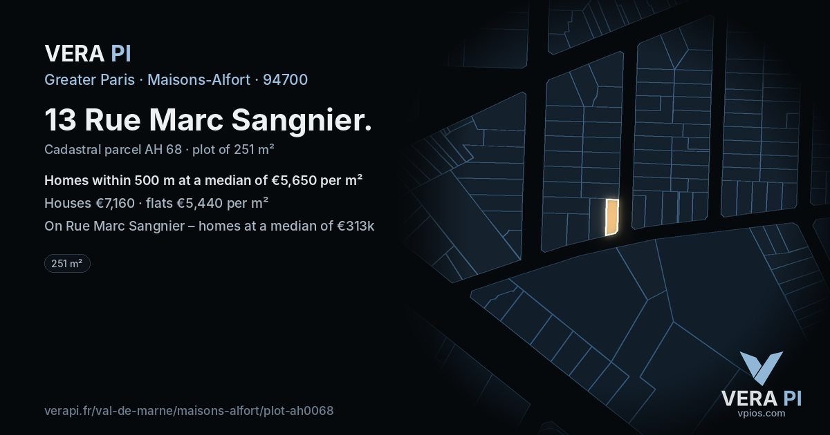 13 Rue Marc Sangnier, Maisons-Alfort at night – the plot lit, the parcels around coloured by the prices near them