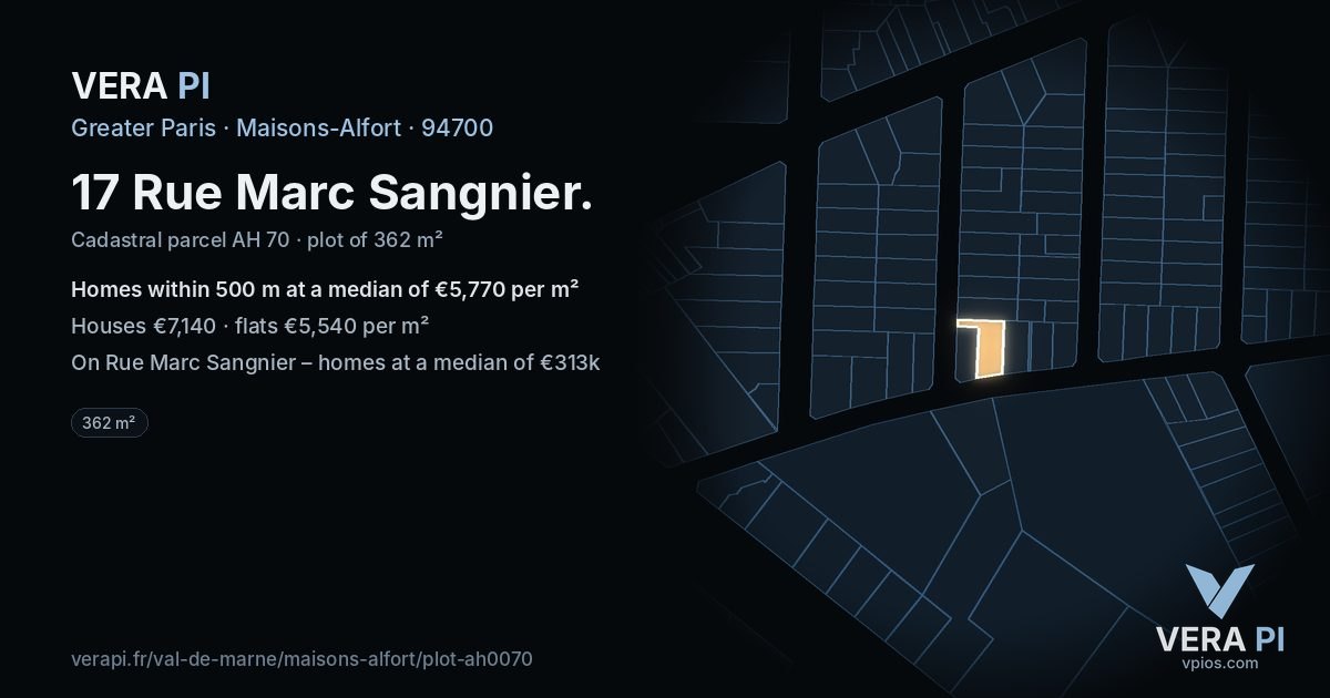 17 Rue Marc Sangnier, Maisons-Alfort at night – the plot lit, the parcels around coloured by the prices near them