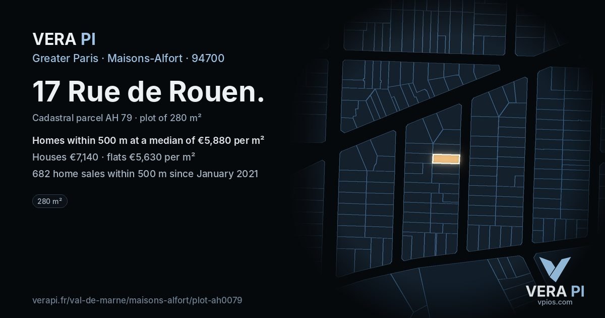 17 Rue de Rouen, Maisons-Alfort at night – the plot lit, the parcels around coloured by the prices near them