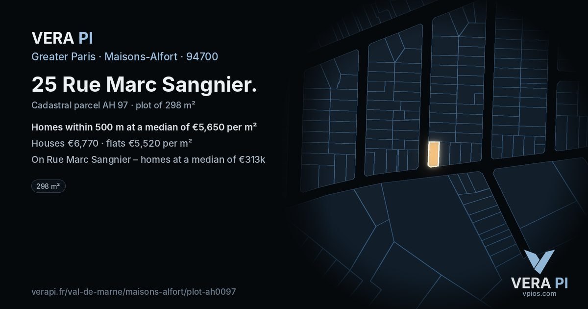 25 Rue Marc Sangnier, Maisons-Alfort at night – the plot lit, the parcels around coloured by the prices near them