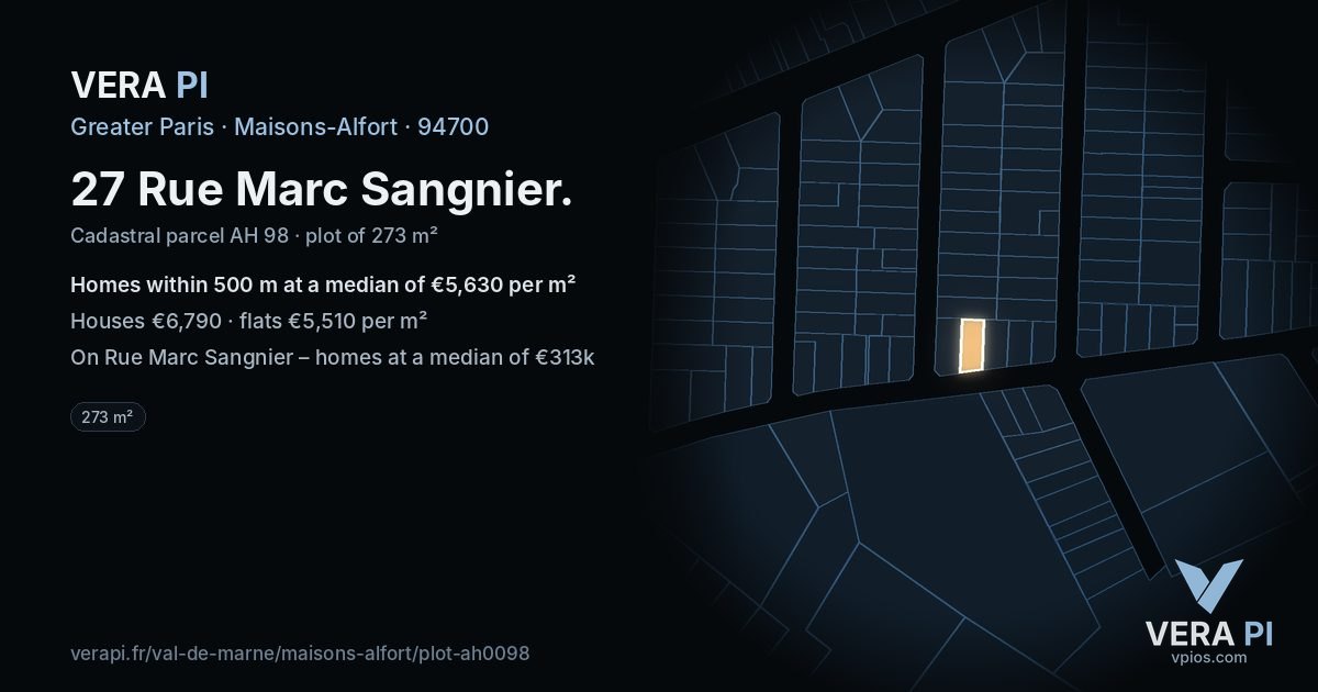 27 Rue Marc Sangnier, Maisons-Alfort at night – the plot lit, the parcels around coloured by the prices near them