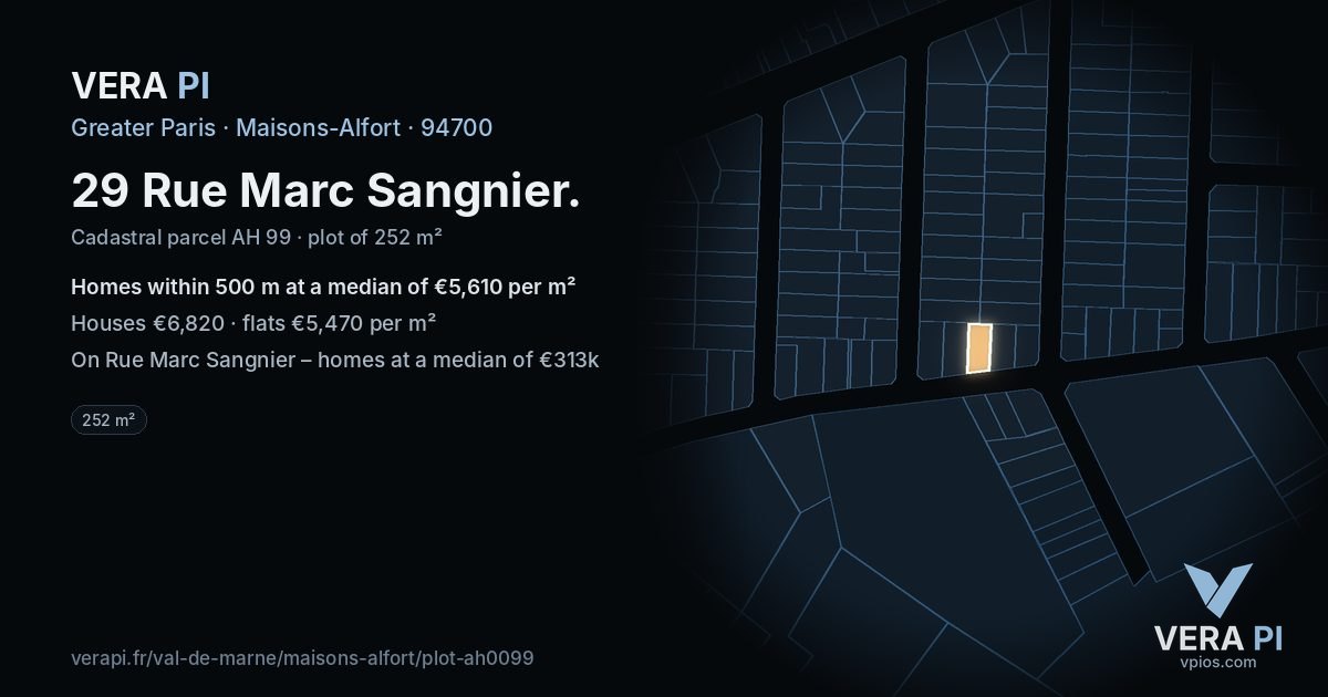 29 Rue Marc Sangnier, Maisons-Alfort at night – the plot lit, the parcels around coloured by the prices near them