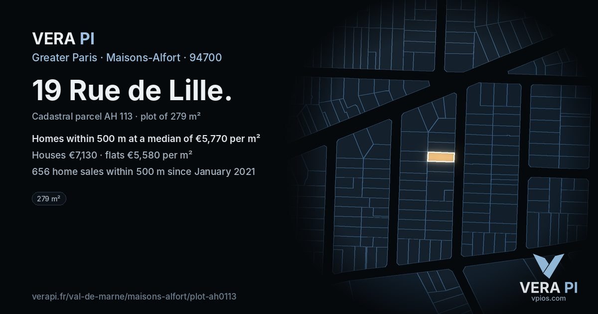 19 Rue de Lille, Maisons-Alfort at night – the plot lit, the parcels around coloured by the prices near them