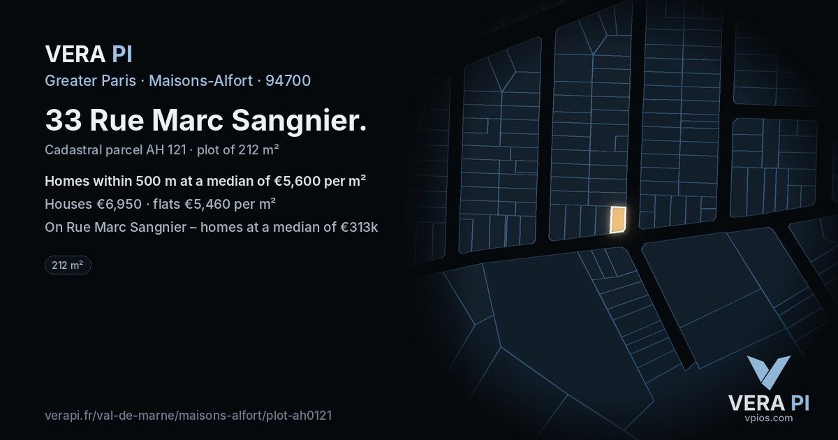 33 Rue Marc Sangnier, Maisons-Alfort at night – the plot lit, the parcels around coloured by the prices near them