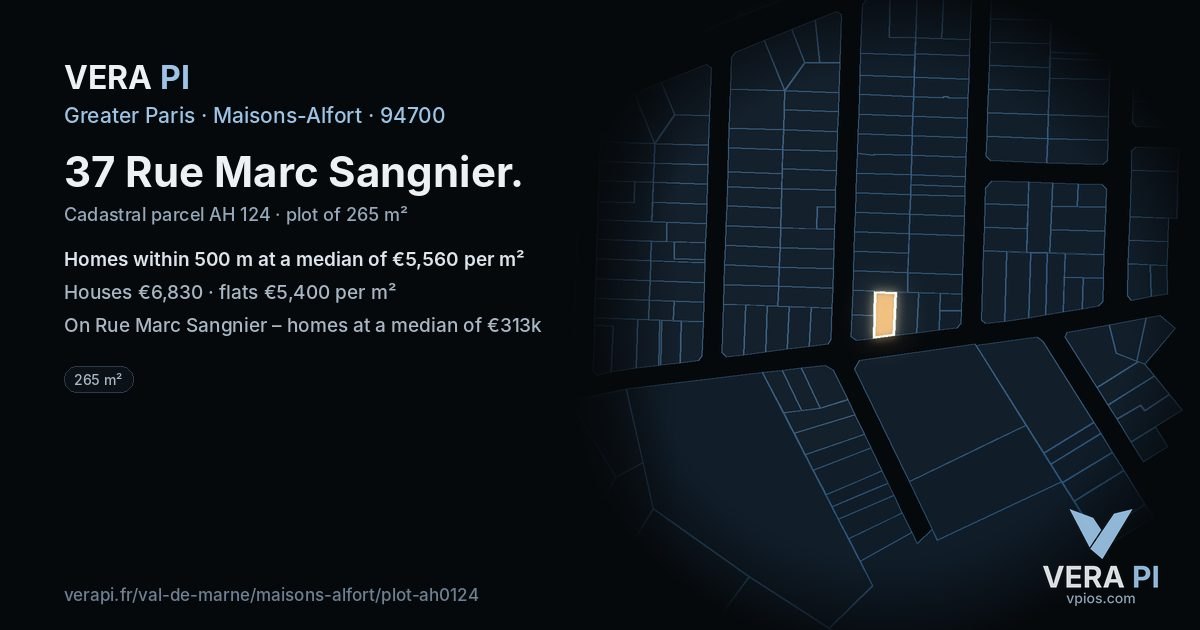 37 Rue Marc Sangnier, Maisons-Alfort at night – the plot lit, the parcels around coloured by the prices near them