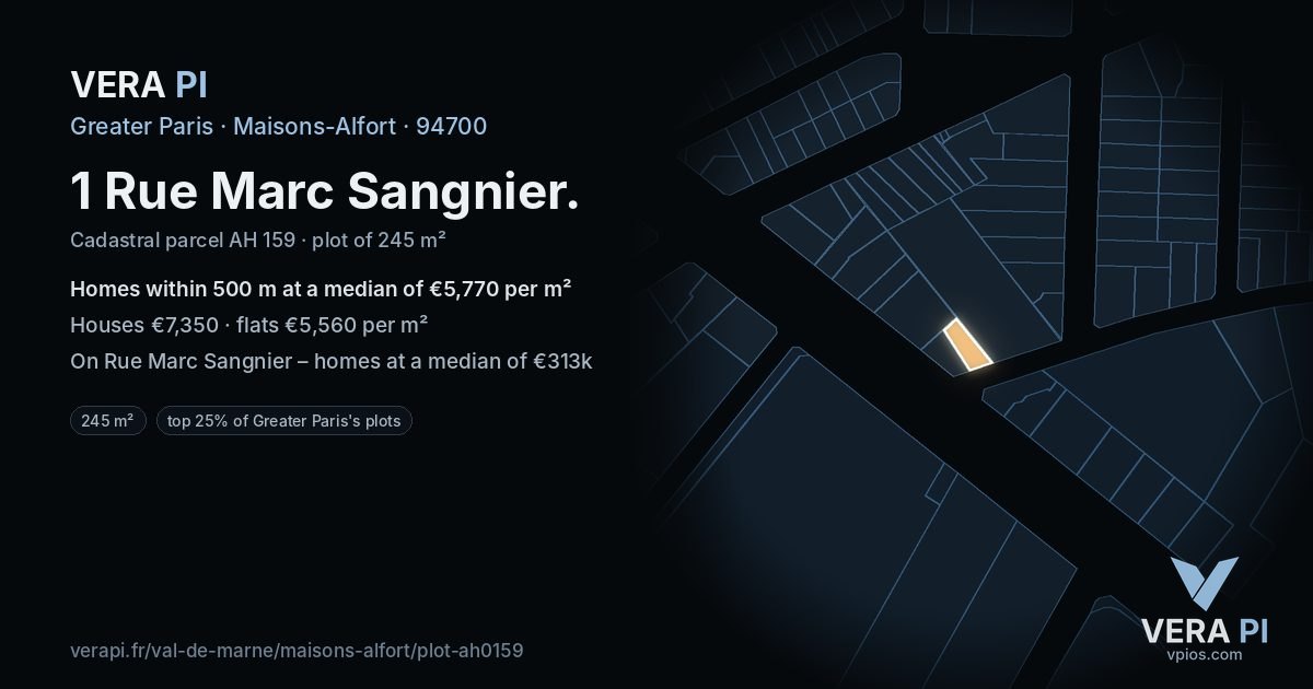 1 Rue Marc Sangnier, Maisons-Alfort at night – the plot lit, the parcels around coloured by the prices near them