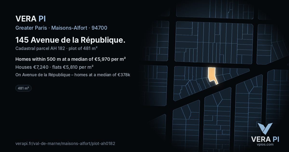 145 Avenue de la République, Maisons-Alfort at night – the plot lit, the parcels around coloured by the prices near them