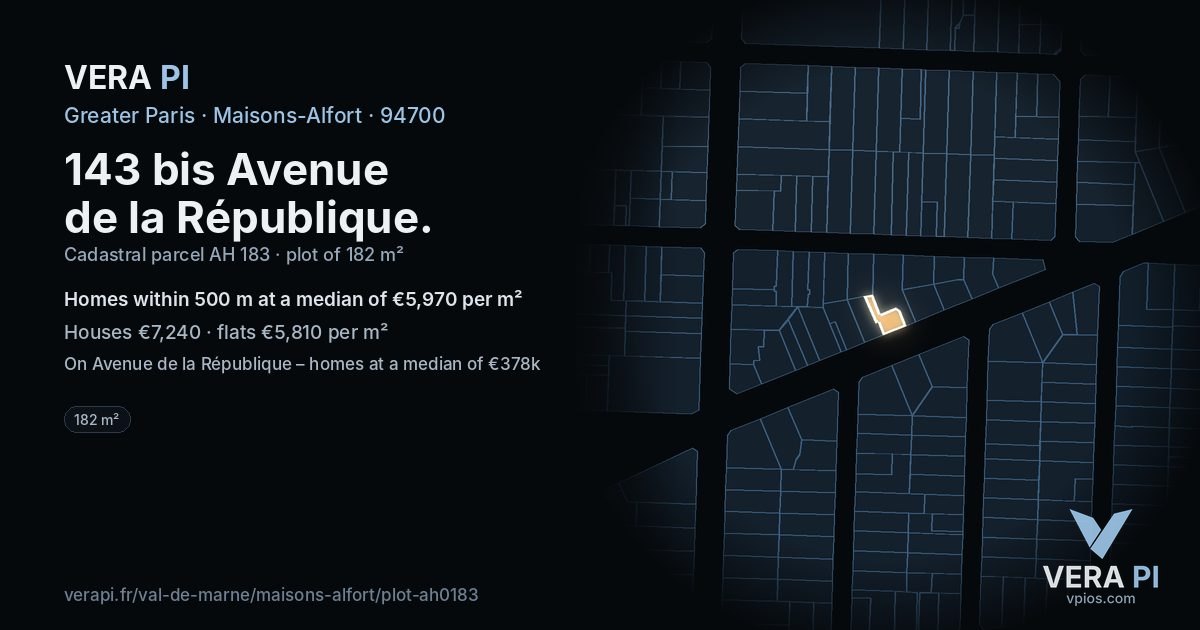 143 bis Avenue de la République, Maisons-Alfort at night – the plot lit, the parcels around coloured by the prices near them
