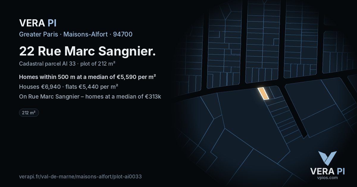 22 Rue Marc Sangnier, Maisons-Alfort at night – the plot lit, the parcels around coloured by the prices near them