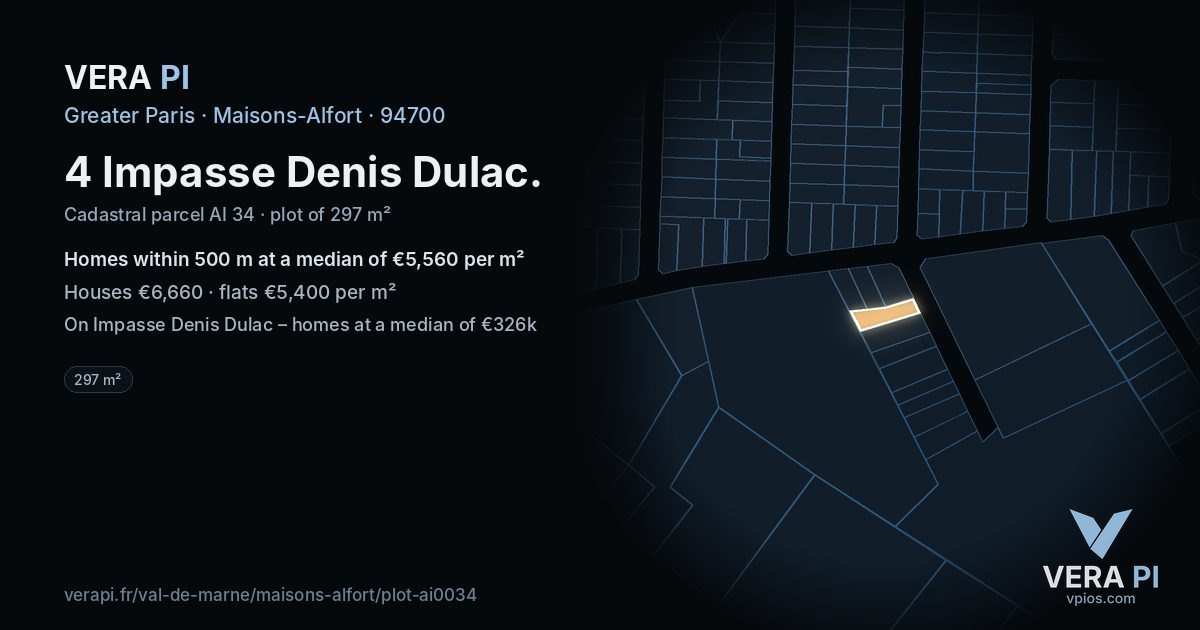 4 Impasse Denis Dulac, Maisons-Alfort at night – the plot lit, the parcels around coloured by the prices near them
