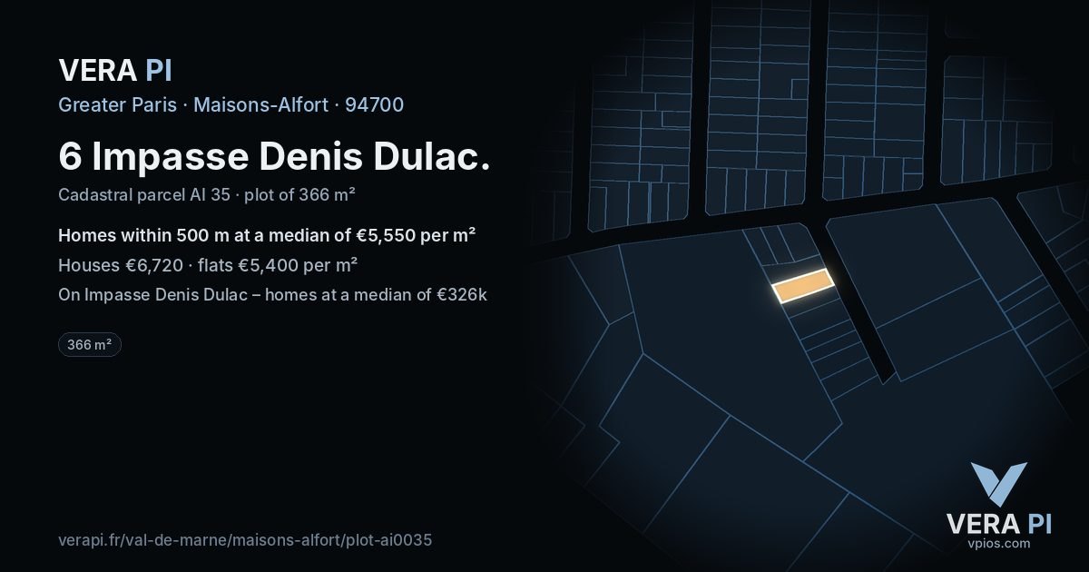 6 Impasse Denis Dulac, Maisons-Alfort at night – the plot lit, the parcels around coloured by the prices near them