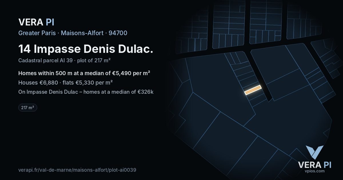 14 Impasse Denis Dulac, Maisons-Alfort at night – the plot lit, the parcels around coloured by the prices near them