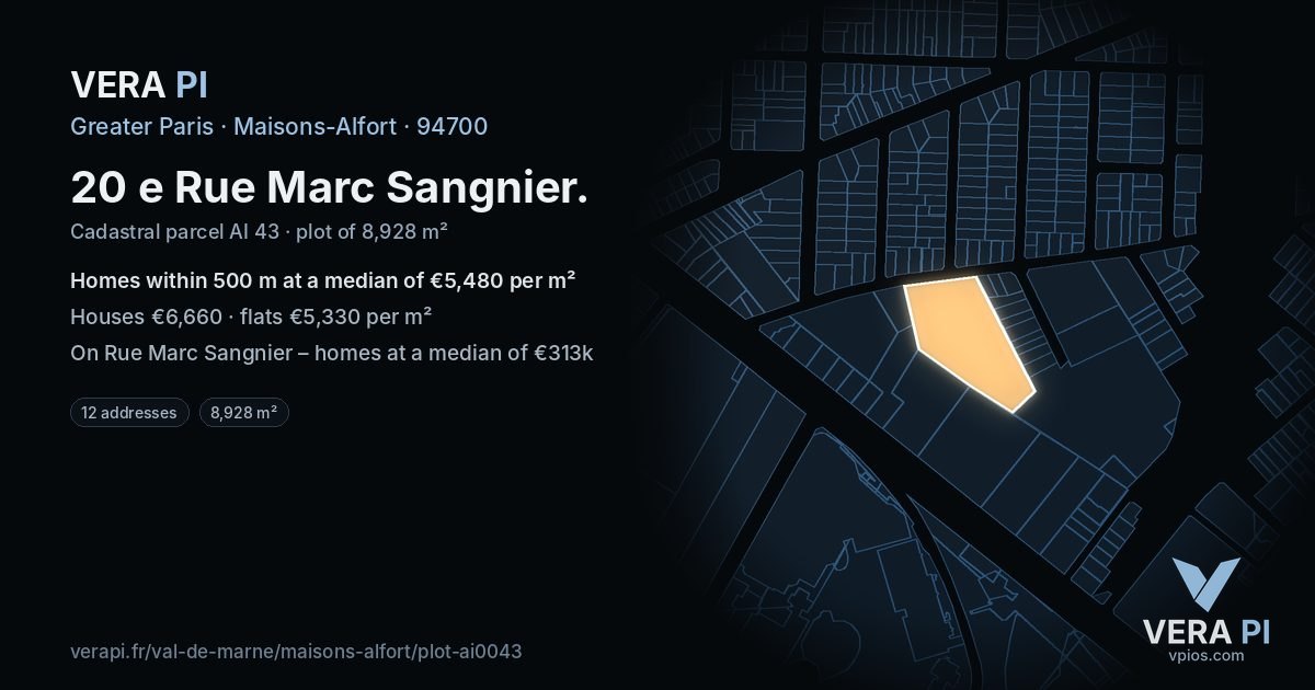 20 e Rue Marc Sangnier, Maisons-Alfort at night – the plot lit, the parcels around coloured by the prices near them