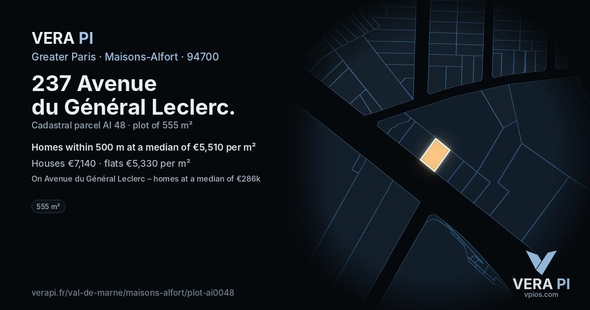 237 Avenue du Général Leclerc, Maisons-Alfort at night – the plot lit, the parcels around coloured by the prices near them