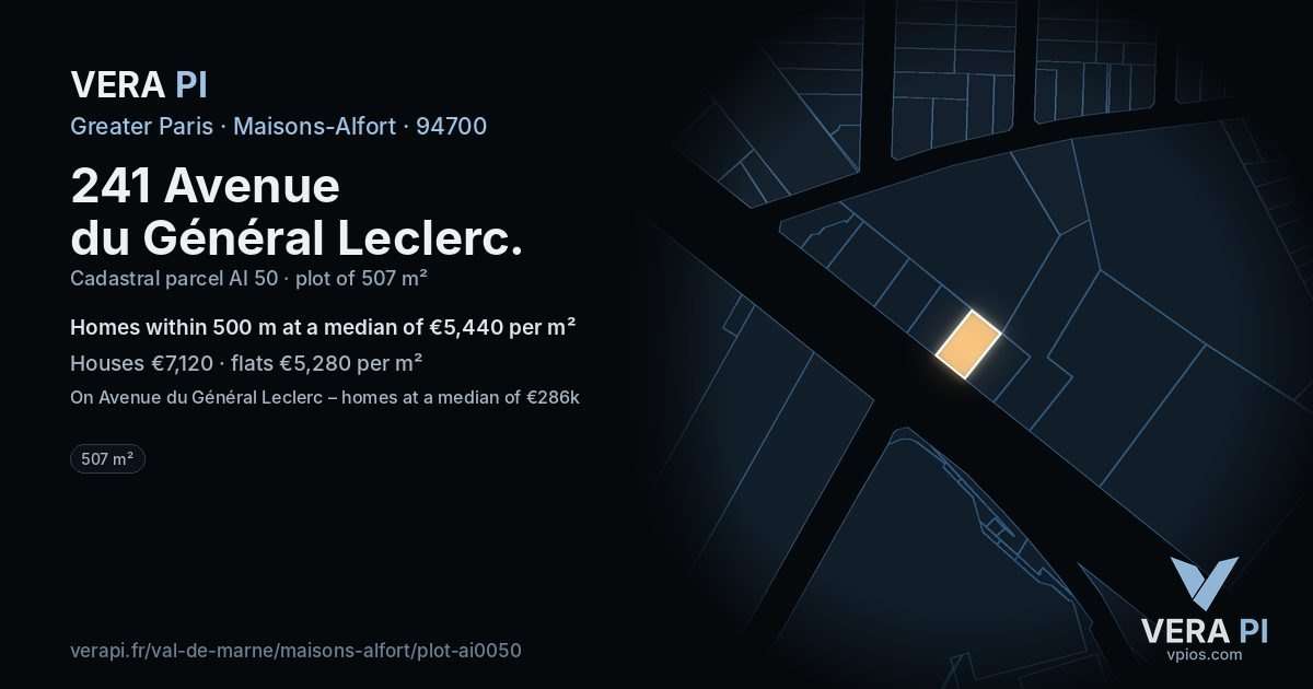 241 Avenue du Général Leclerc, Maisons-Alfort at night – the plot lit, the parcels around coloured by the prices near them