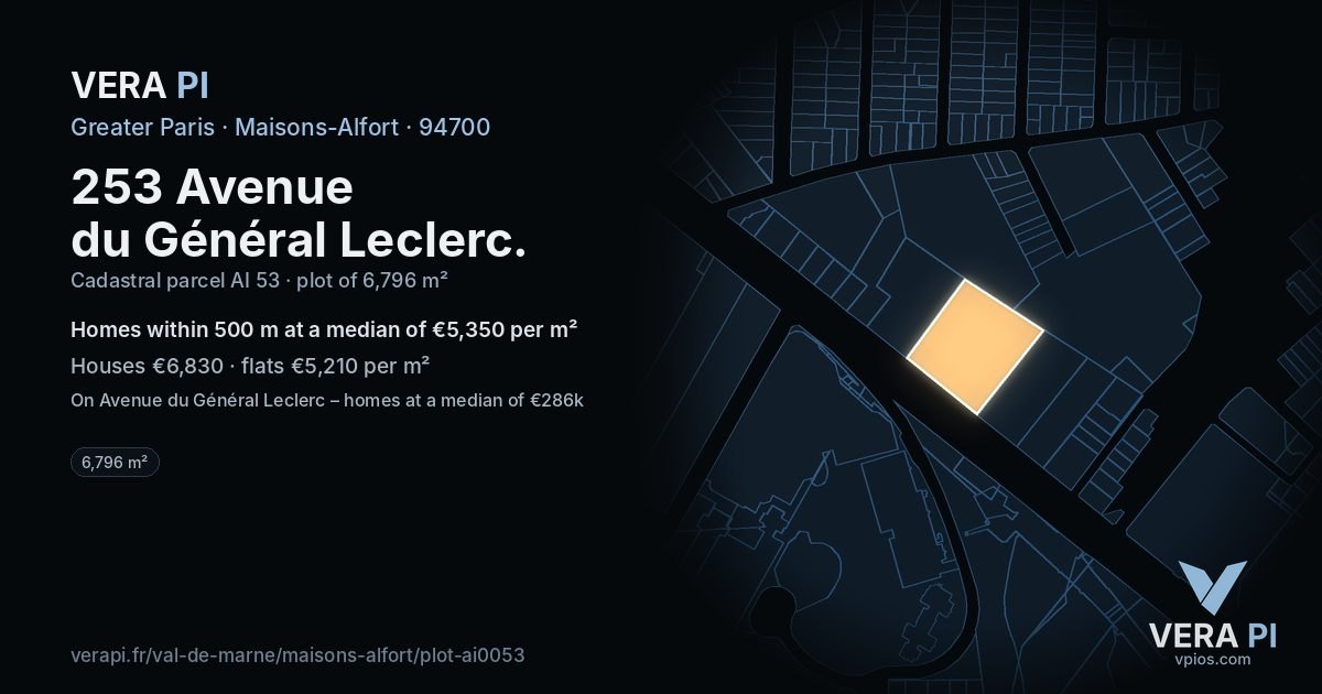 253 Avenue du Général Leclerc, Maisons-Alfort at night – the plot lit, the parcels around coloured by the prices near them