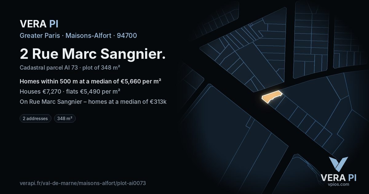 2 Rue Marc Sangnier, Maisons-Alfort at night – the plot lit, the parcels around coloured by the prices near them