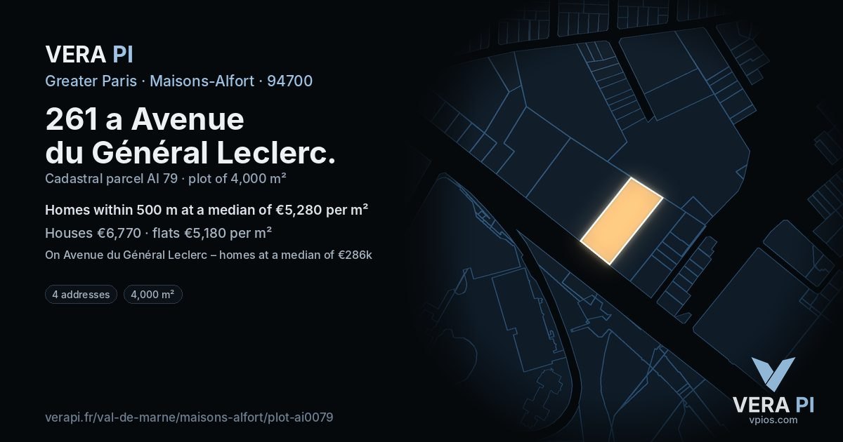261 a Avenue du Général Leclerc, Maisons-Alfort at night – the plot lit, the parcels around coloured by the prices near them