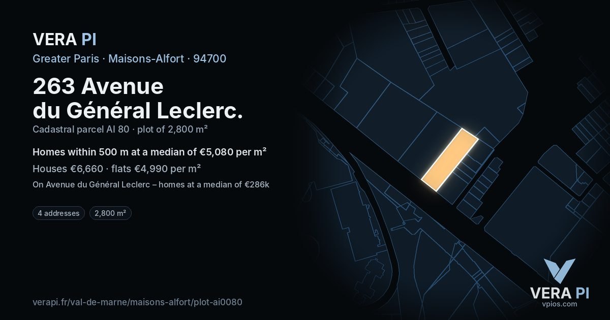 263 Avenue du Général Leclerc, Maisons-Alfort at night – the plot lit, the parcels around coloured by the prices near them