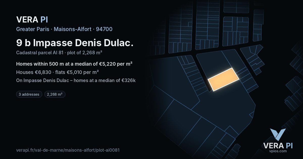 9 b Impasse Denis Dulac, Maisons-Alfort at night – the plot lit, the parcels around coloured by the prices near them