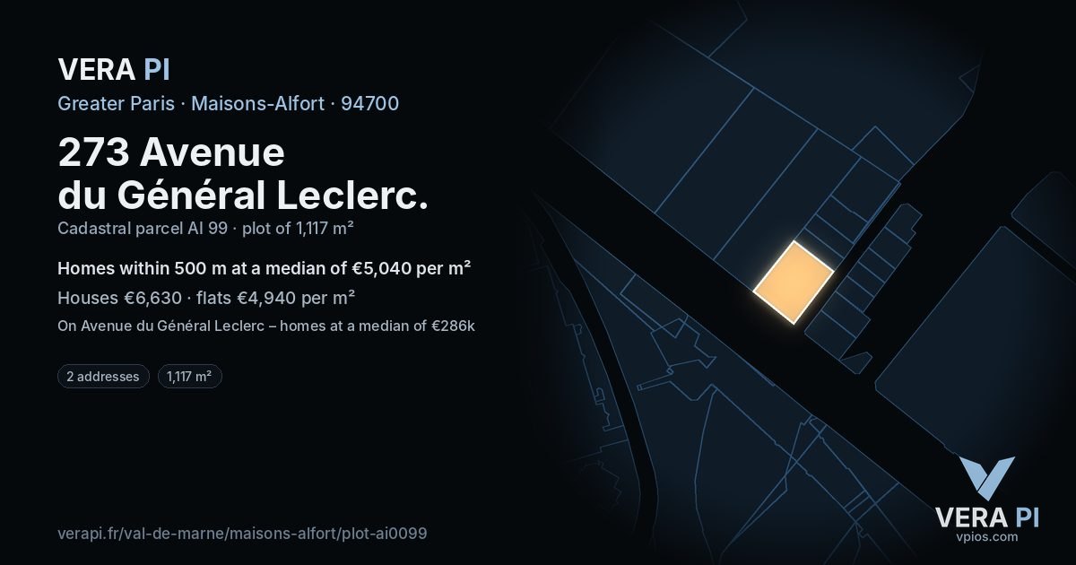 273 Avenue du Général Leclerc, Maisons-Alfort at night – the plot lit, the parcels around coloured by the prices near them
