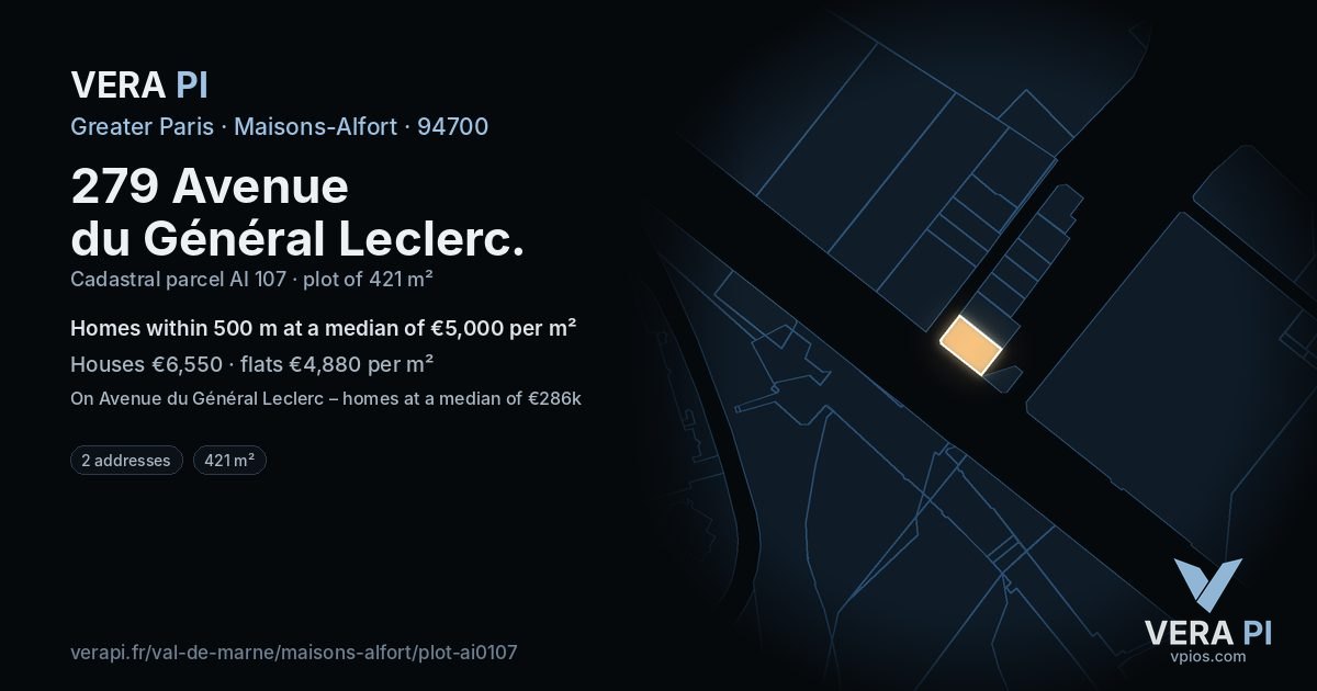 279 Avenue du Général Leclerc, Maisons-Alfort at night – the plot lit, the parcels around coloured by the prices near them