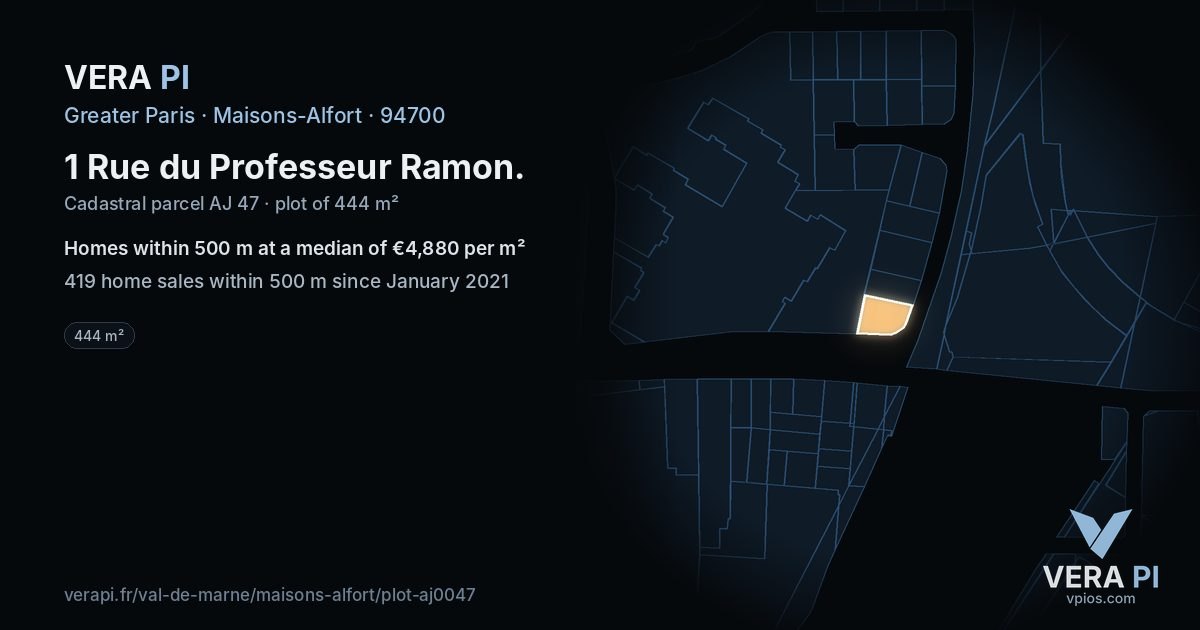 1 Rue du Professeur Ramon, Maisons-Alfort at night – the plot lit, the parcels around coloured by the prices near them