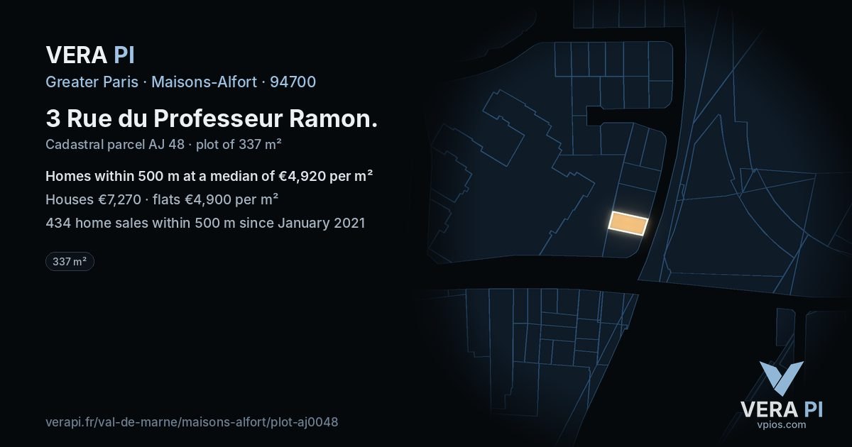 3 Rue du Professeur Ramon, Maisons-Alfort at night – the plot lit, the parcels around coloured by the prices near them