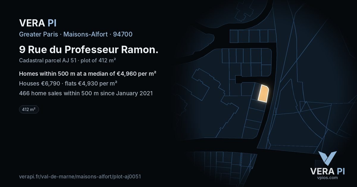 9 Rue du Professeur Ramon, Maisons-Alfort at night – the plot lit, the parcels around coloured by the prices near them