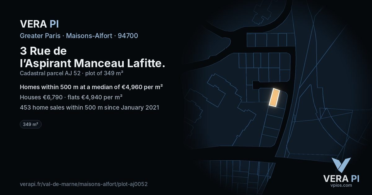 3 Rue de l’Aspirant Manceau Lafitte, Maisons-Alfort at night – the plot lit, the parcels around coloured by the prices near them