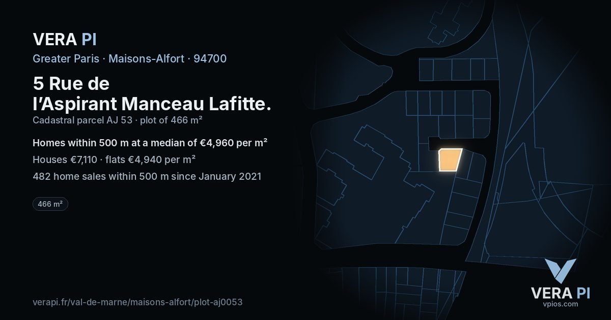 5 Rue de l’Aspirant Manceau Lafitte, Maisons-Alfort at night – the plot lit, the parcels around coloured by the prices near them