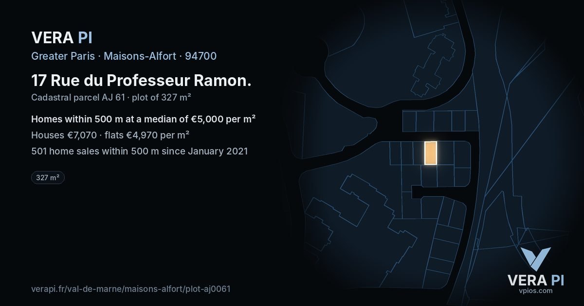 17 Rue du Professeur Ramon, Maisons-Alfort at night – the plot lit, the parcels around coloured by the prices near them